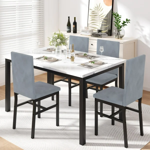 5 Piece Dining Room Table Set, Modern Dining Table Sets with Gray Velvet Upholstered Chairs - Image 2