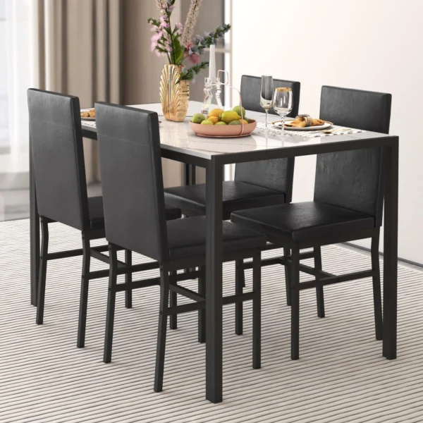 5 Piece Kitchen Dining Table and Chair Set, Dining Room Table Set with Faux Marble Table