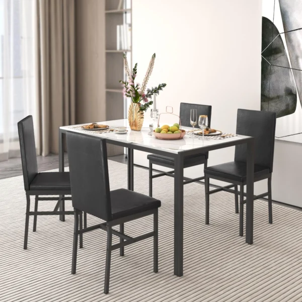 5 Piece Kitchen Dining Table and Chair Set, Dining Room Table Set with Faux Marble Table - Image 2